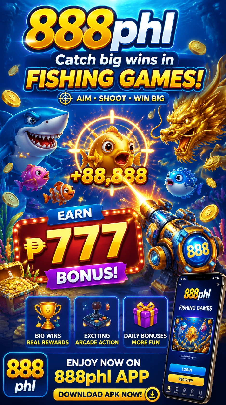 Fishing game cannon action preview on 888phl.fun